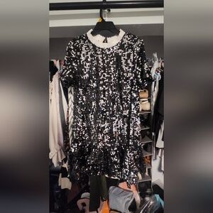 MELLODAY Black and Silver Sequin Mini Dress